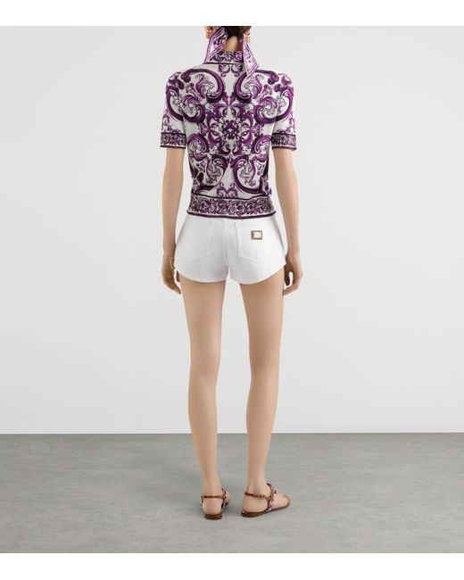 Dolce & Gabbana Purple Silk Majolica Print Polo Shirt