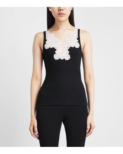 Sandro Black Ribbed Lace-Trim Tank Top