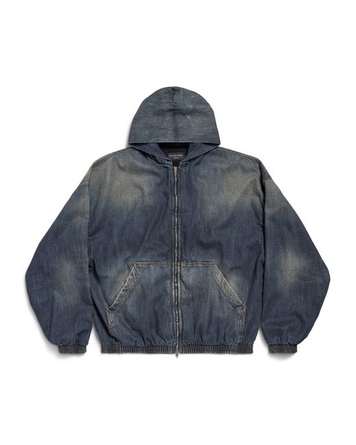 Balenciaga Blue Denim Zip-Up Hoodie for men