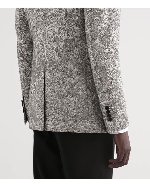 Dolce & Gabbana Black Floral Lamé Blazer for men