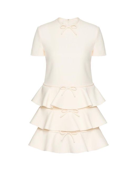 Valentino Garavani Natural Virgin Wool-Silk Bow-Detail Mini Dress