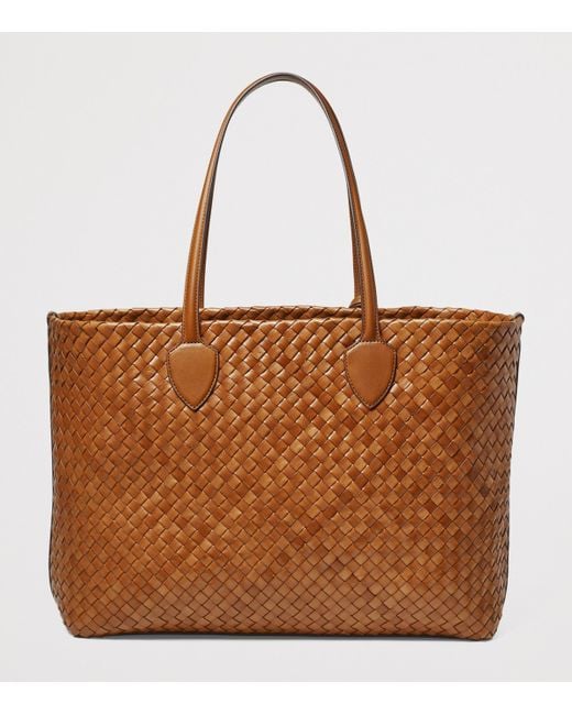 Aspinal Brown Large Woven Leather London Tote Bag