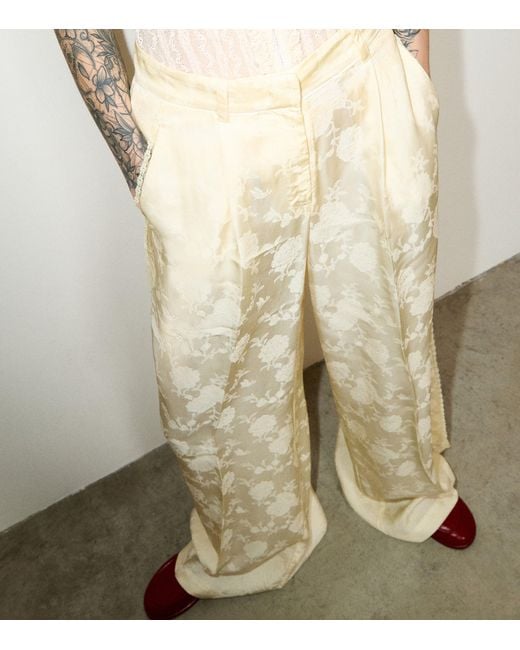 MAX&Co. Natural Floral Wide-Leg Trousers