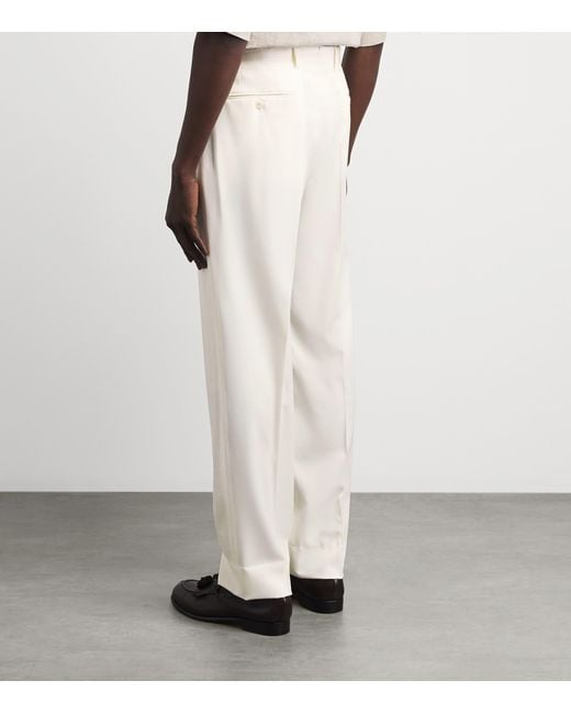 Brioni White Wool Straight Tailored Trousers for men