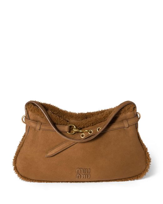 Miu Miu Brown Suede-Shearling Aventure Shoulder Bag