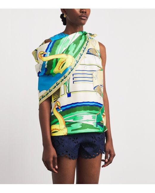 Tory Burch Green Silk Printed Cape And Top