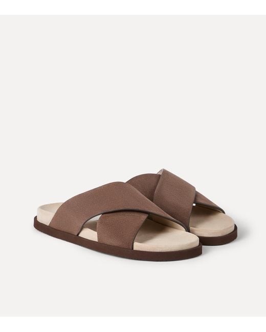 Brunello Cucinelli Suede Crossover Sandals in Brown for Men  display picture 3