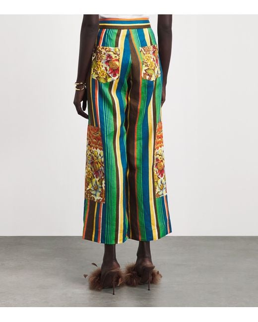 ALÉMAIS Green Linen Stripe Charlie Trousers