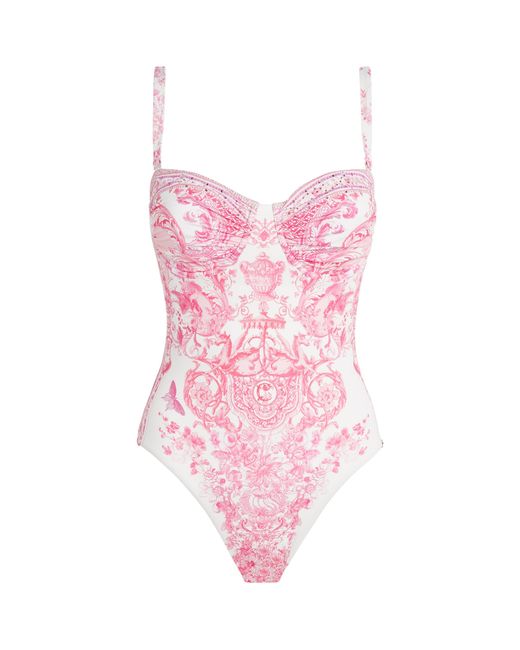 Camilla Pink Crytsal-Embellished Printed Underwired Swimsuit