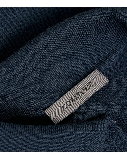 Corneliani Blue Virgin Wool Quarter-Zip Polo Sweater for men