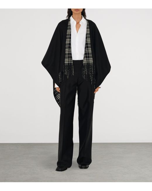 Burberry Black Wool Reversible Check Cape
