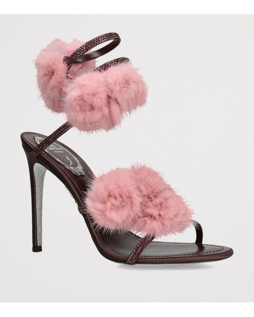 Rene Caovilla Pink Embellished Pom-Pom Heeled Sandals 105