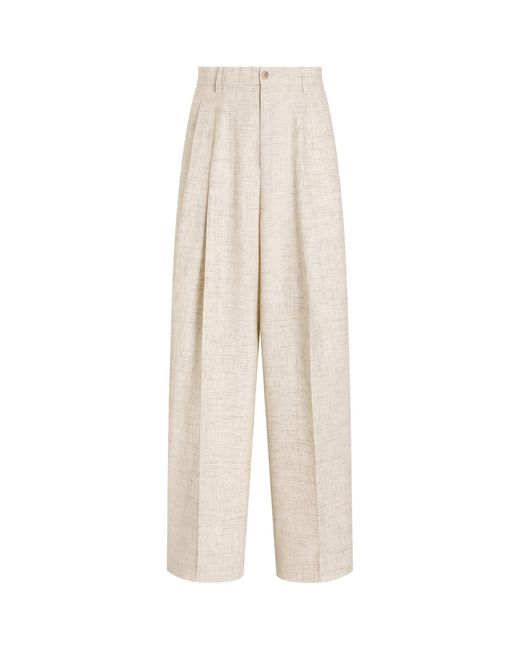 Dolce & Gabbana White Linen-Blend Tweed-Effect Trousers for men