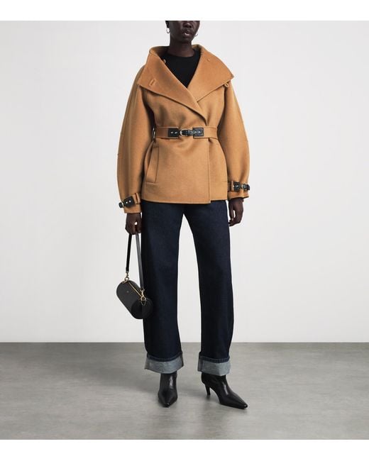 Maje Brown Wool-Blend Belted Mid-Length Coat