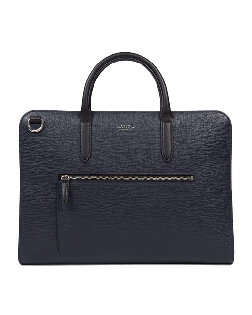 Smythson Blue Slim Leather Laptop Briefcase for men