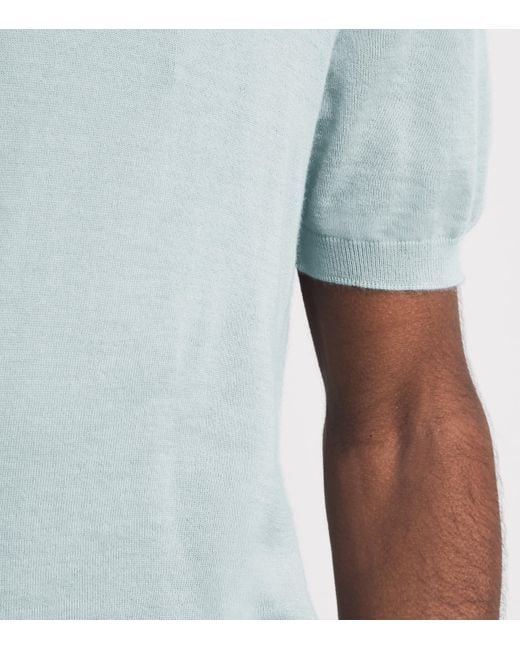 Johnstons Blue Superfine Cashmere Polo Shirt for men