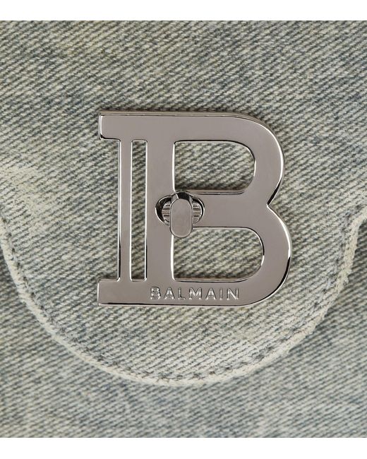 Balmain Gray Faded Denim B-buzz 23 Shoulder Bag
