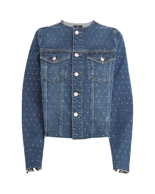 7 For All Mankind Blue Rhinestone Vicky Denim Jacket