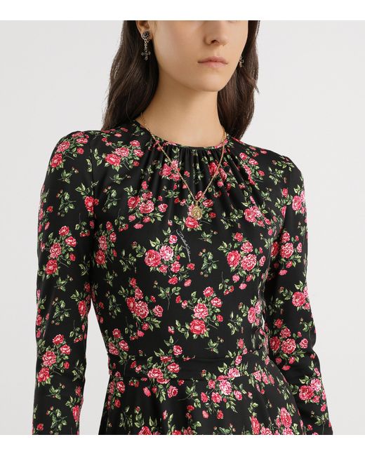 Dolce & Gabbana Black Stretch-Silk Floral Maxi Dress