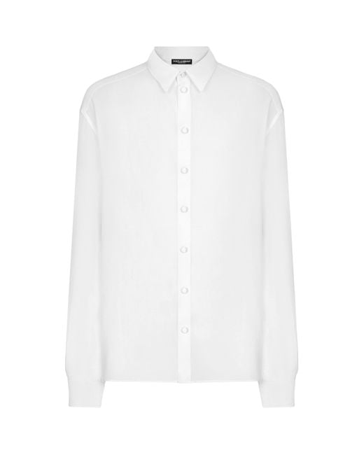 Dolce & Gabbana White Oversized Semi-Sheer Silk Shirt for men