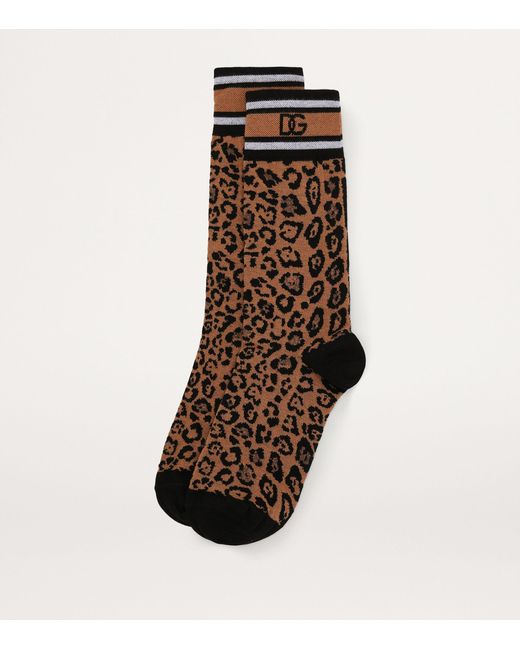 Dolce & Gabbana Brown Leopard Print Socks