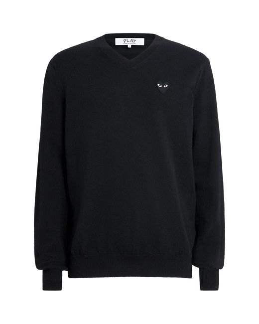 COMME DES GARÇONS PLAY Black Wool V-Neck Heart Sweater for men