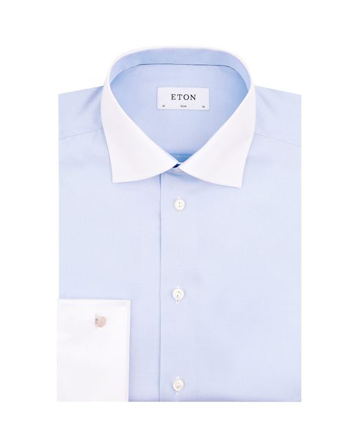 Eton of Sweden Blue Slim Fit Contrast Collar Shirt for men