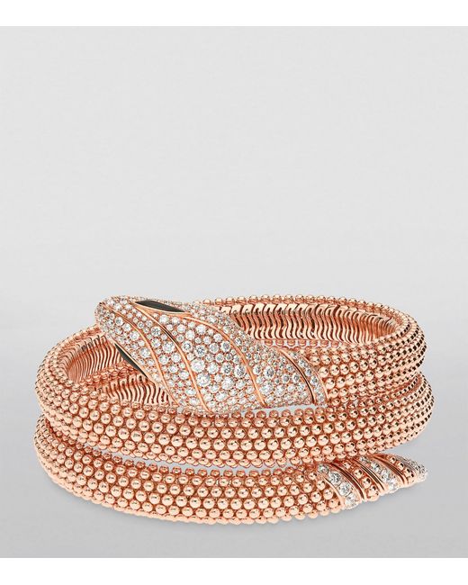 BVLGARI Pink Rose Gold And Diamond Serpenti Pallini Cuff Bracelet