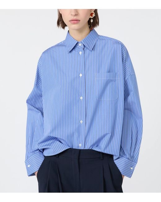 Weekend by Maxmara Blue Cotton Stripe Cropped Shirt
