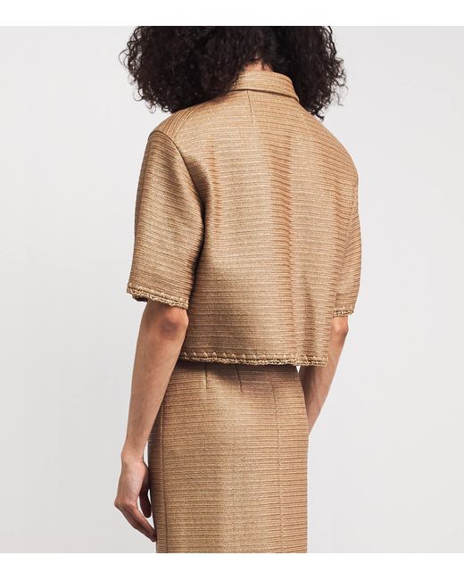 Lafayette 148 New York Natural Faux Raffia Cropped Overshirt