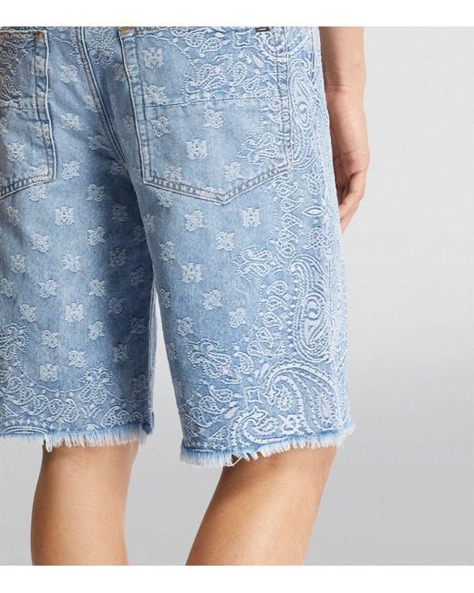 Amiri Blue Bandana Print Denim Shorts for men