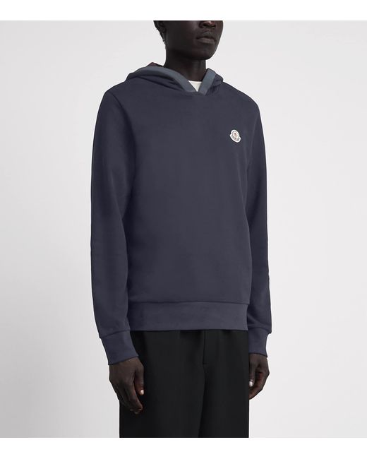 Moncler Blue Cotton Logo Patch Hoodie for men