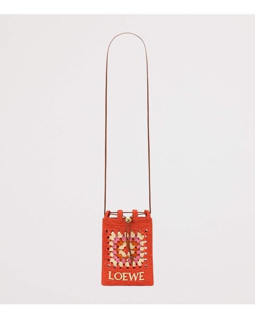 Loewe Red X Paula's Ibiza Crochet Pocket Patch Shoulder Bag
