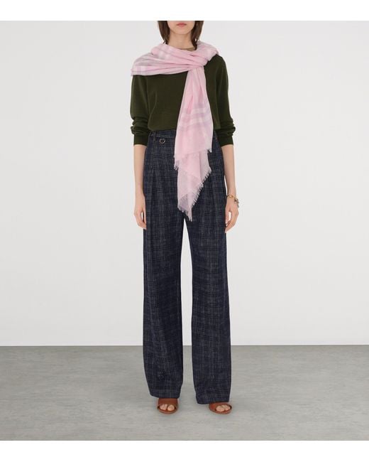 Burberry Pink Wool Wide Check Scarf