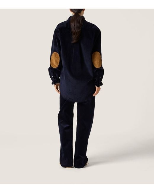 Miu Miu Blue Corduroy Suede-Trim Shirt