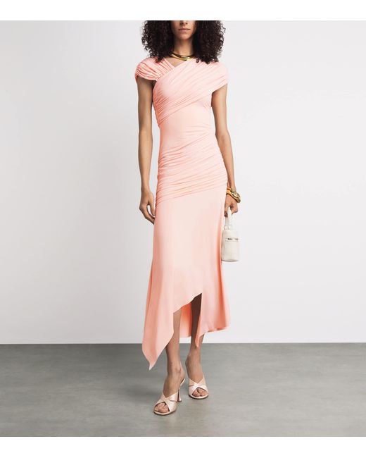 De La Vali Pink Draped Hela Midi Dress