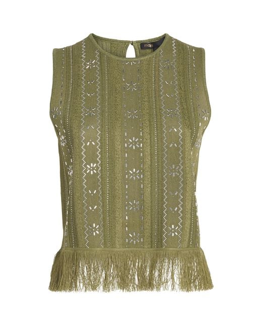 Maje Green Beaded Fringed Tank Top