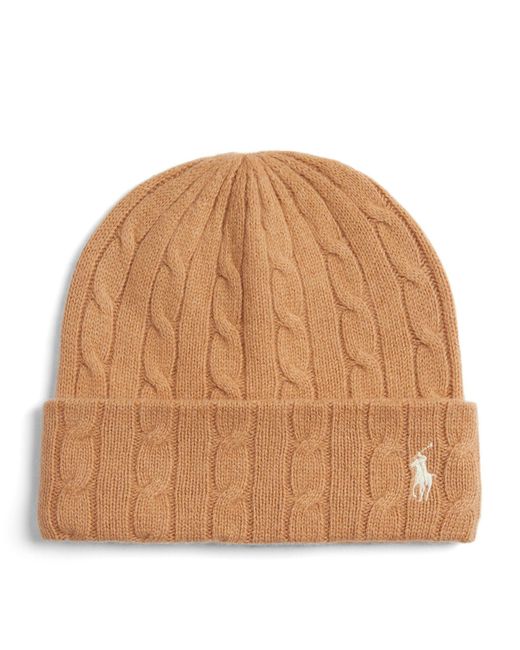 Polo Ralph Lauren Brown Wool-cashmere Cable Knit Beanie