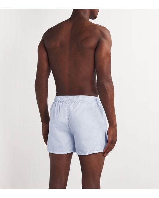 Hanro Blue Cotton Woven Boxer Shorts for men