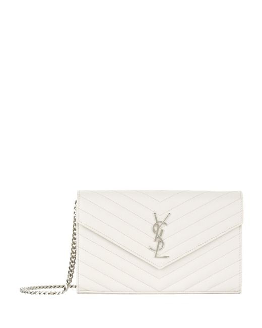 Saint Laurent Tricolor YSL Monogram Small Envelope Leather Wallet on Chain