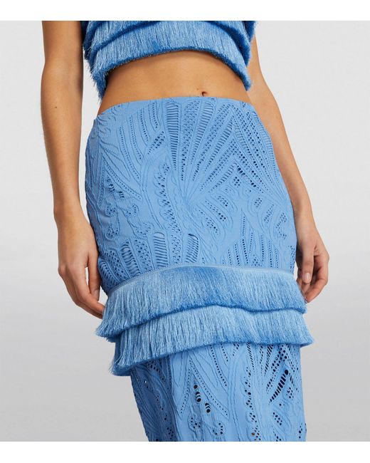 PATBO Blue Fringe-trim Maxi Skirt