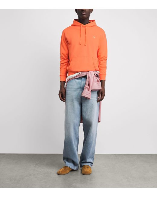 Polo Ralph Lauren Orange Cotton Loopback Fleece Polo Pony Hoodie for men