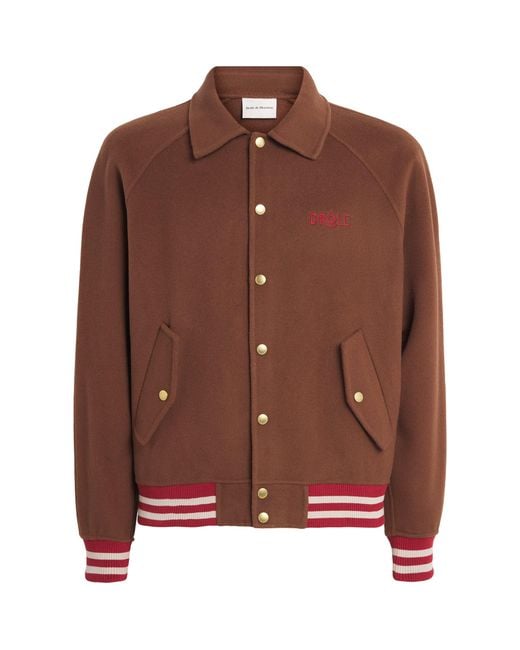 Drole de Monsieur Brown Wool-Blend Logo Bomber Jacket for men