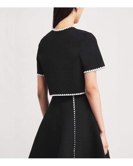 Maje Black Cropped Contrast-Dot Cardigan