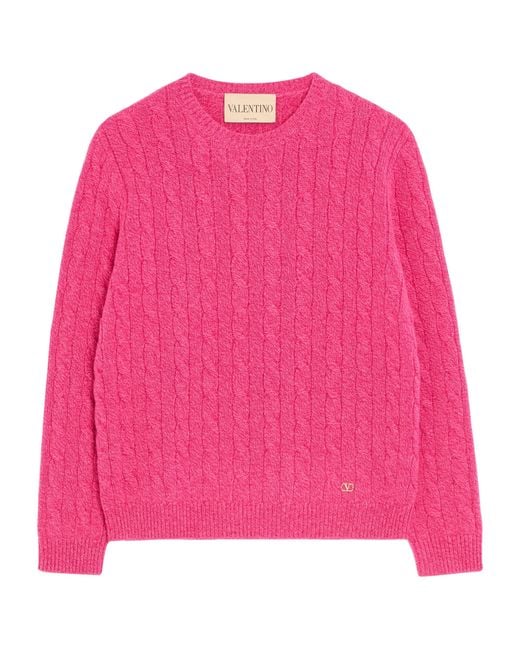 Valentino Pink Virgin Wool Cable-Knit Sweater