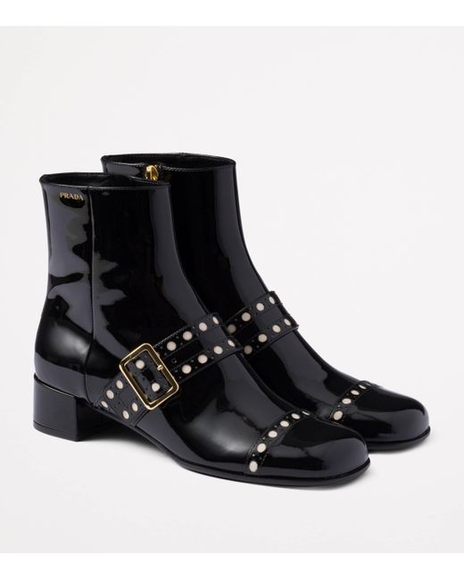 Prada Black Patent Leather Ankle Boots