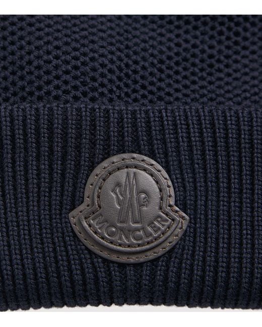 Moncler Blue Wool Logo Beanie for men
