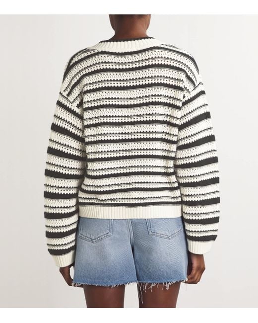 Ganni Gray Organic Cotton Striped Sweater