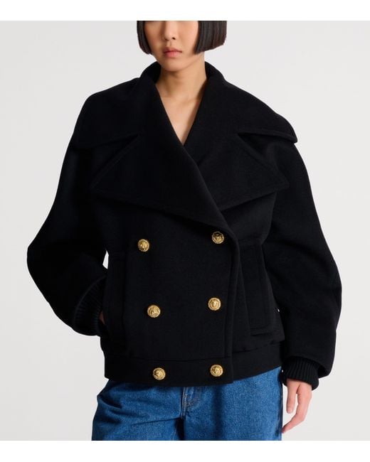 Balmain Blue Wool-Cashmere Pea Coat