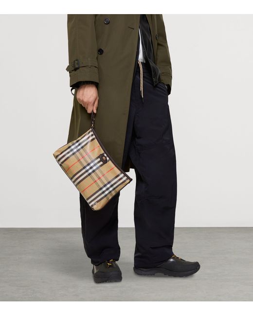 Burberry Black Leather-Trim Check Highlands Pouch for men